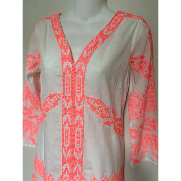 YOANA BARASCHI WHITE/NEON PINK "EMBROIDERED" DRESS RESORT~COVER UP~XS - Picture 3 of 4